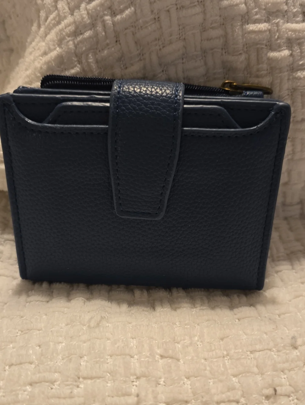 Compact Blue Leather Card Wallet with Snap Closure, Genuine Leather